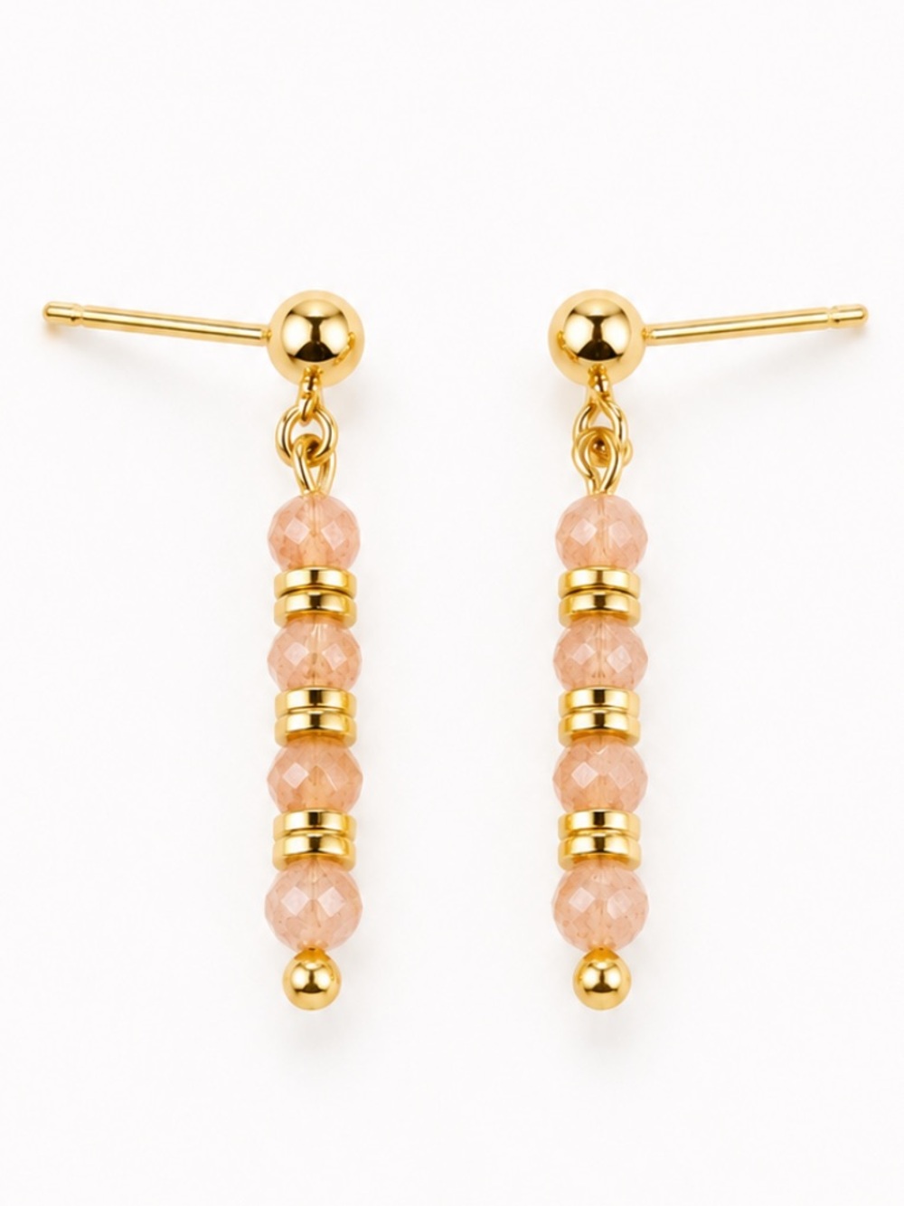 18K Gold Plated Peach Sunstone Beaded Stud Earrings